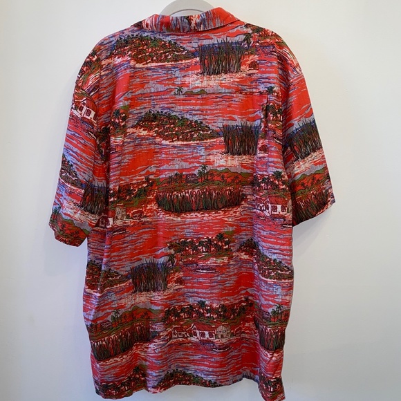 Unique Red Skies Island Print Button Down Shirt - Picture 5 of 5